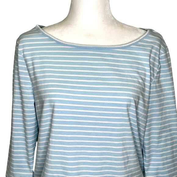 Karen Neuburger Live Love Lounge Blue White Tie Waist 3/4 Sleeve Top - Picture 3 of 9